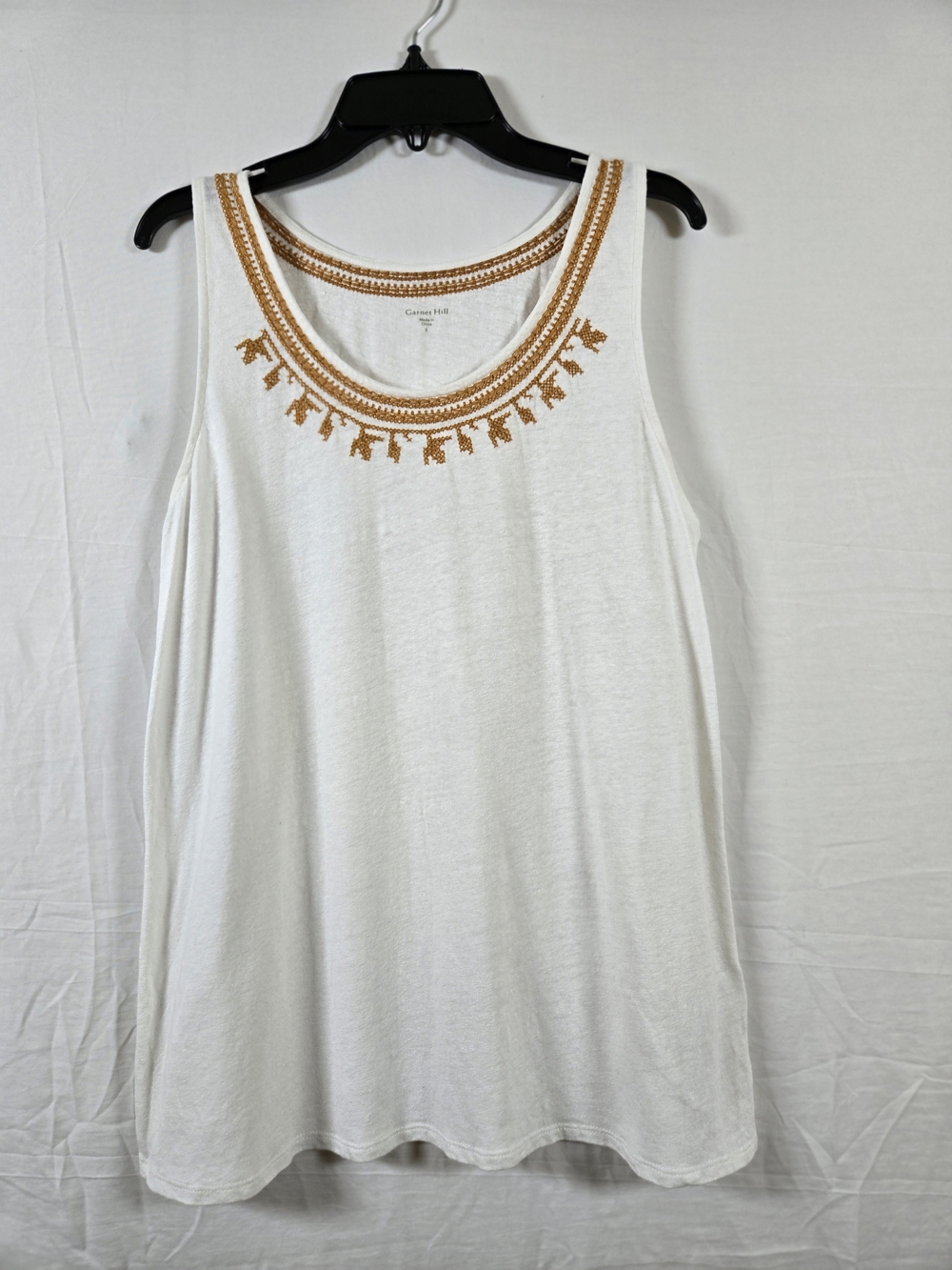 Garnet Hill Cream Tank with Embroidered Trim - Picture 2 of 10